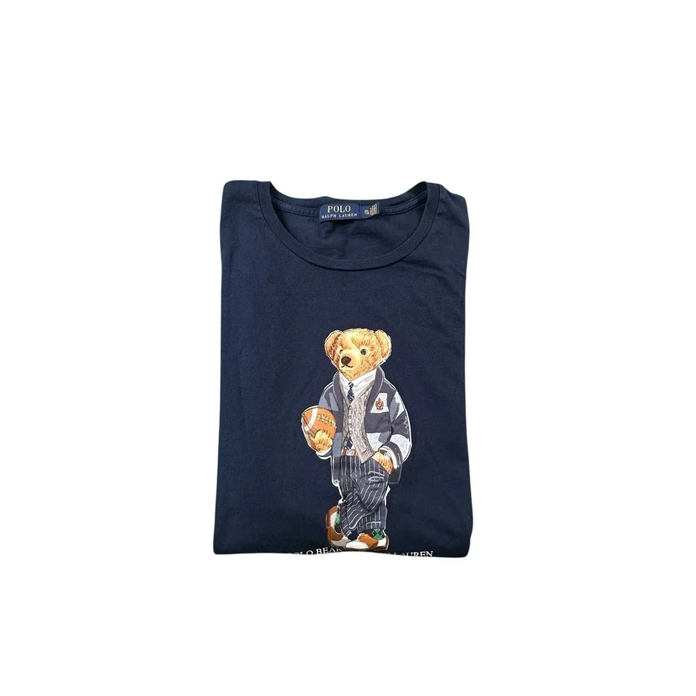 Polo Ralph Lauren Navy Blue Polo Bear Football S/S Cotton T Shirt Size 2XL